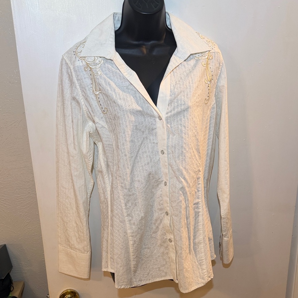 Parkandle slim women’s western shirt, long sleeve white embroidered